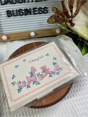 Vintage 'A Baby Girl' Pink Floral Baby Cards Pack